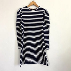 Boden Striped Dress Women Size 10R Blue White Sheath Puff Long Sleeves